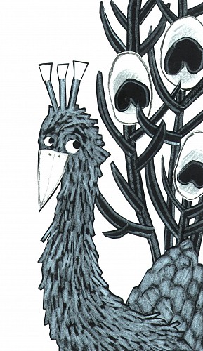 ‘Pauw’; Binnenwerkillustratie voor de gedichtenbundel ‘Onvergetelijke momenten’ van Rien Alink | Uitgave in eigen beheer, 2008