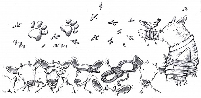 ‘Wolf en zeven geitjes’; Binnenwerkillustratie in Werkboek B voor de methode ‘Zin in spelling’, jaargroep 5 | Uitgeverij Zwijsen, 2006