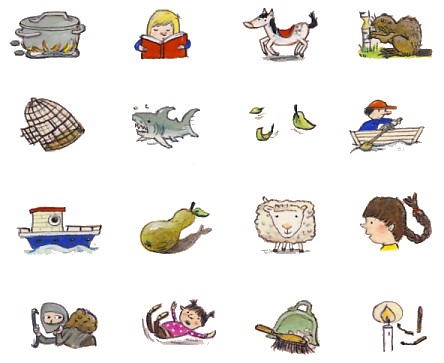 ‘Raadje plaatje’; Diverse strooi-illustraties in Toetsboek 4 voor de methode ‘Leesparade’, groep 4 │ Uitgeverij Delubas, 2011
